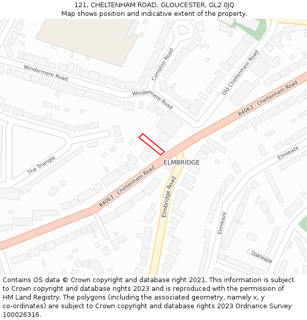 121, CHELTENHAM ROAD, GLOUCESTER, GL2 0JQ: Location map and indicative extent of plot