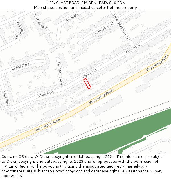 121, CLARE ROAD, MAIDENHEAD, SL6 4DN: Location map and indicative extent of plot