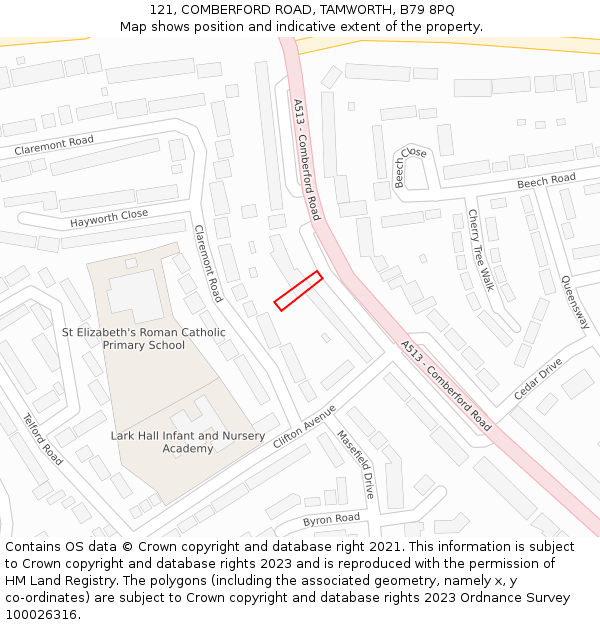 121, COMBERFORD ROAD, TAMWORTH, B79 8PQ: Location map and indicative extent of plot