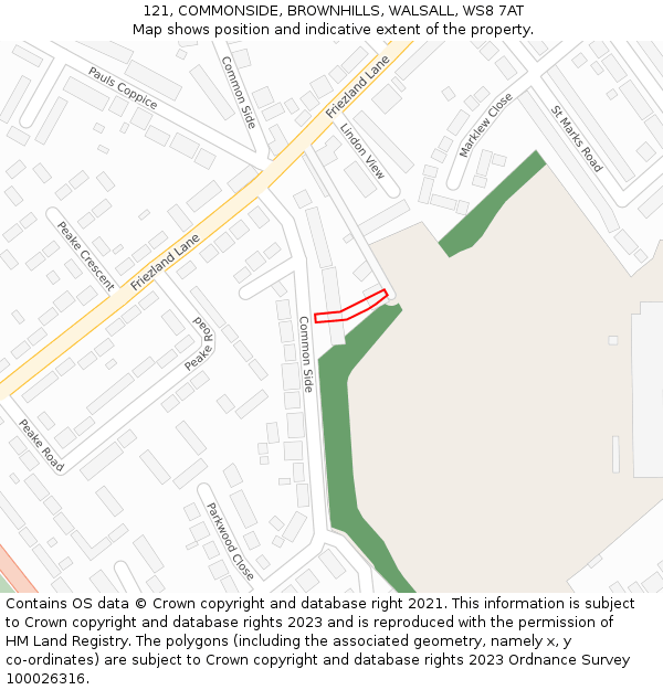 121, COMMONSIDE, BROWNHILLS, WALSALL, WS8 7AT: Location map and indicative extent of plot