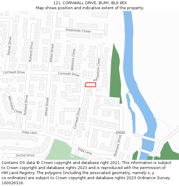 121, CORNWALL DRIVE, BURY, BL9 9EX: Location map and indicative extent of plot