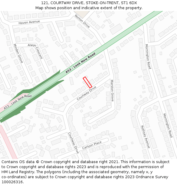 121, COURTWAY DRIVE, STOKE-ON-TRENT, ST1 6DX: Location map and indicative extent of plot