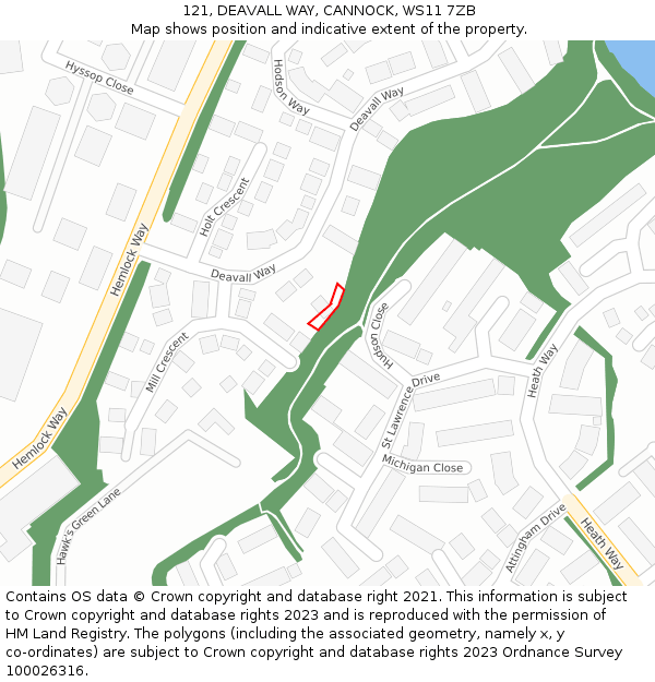 121, DEAVALL WAY, CANNOCK, WS11 7ZB: Location map and indicative extent of plot