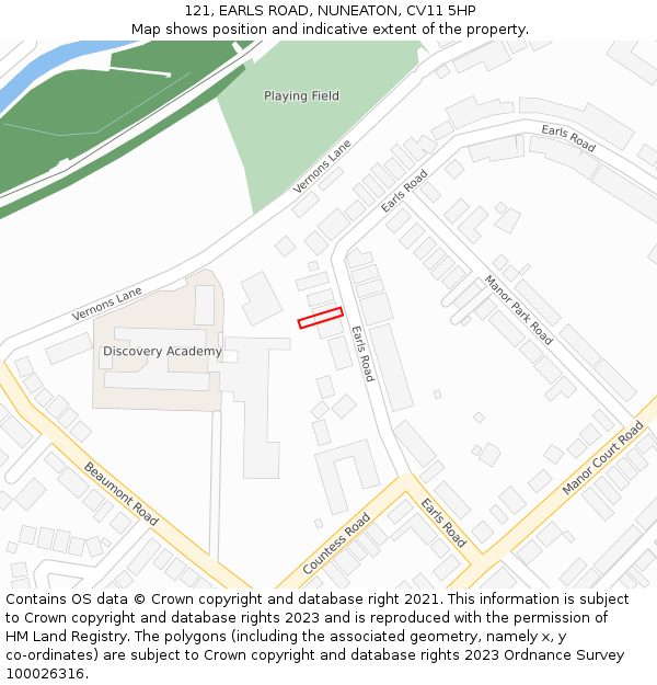 121, EARLS ROAD, NUNEATON, CV11 5HP: Location map and indicative extent of plot