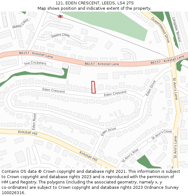 121, EDEN CRESCENT, LEEDS, LS4 2TS: Location map and indicative extent of plot