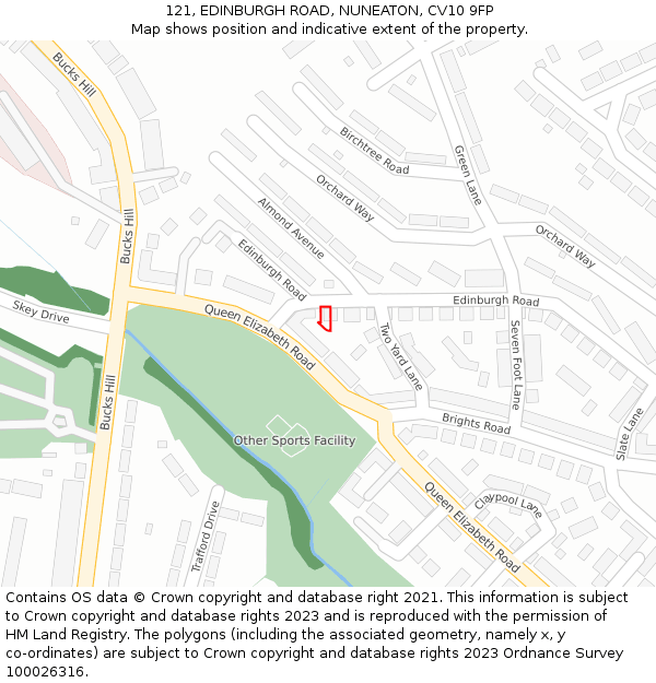 121, EDINBURGH ROAD, NUNEATON, CV10 9FP: Location map and indicative extent of plot
