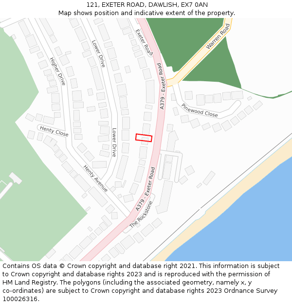 121, EXETER ROAD, DAWLISH, EX7 0AN: Location map and indicative extent of plot