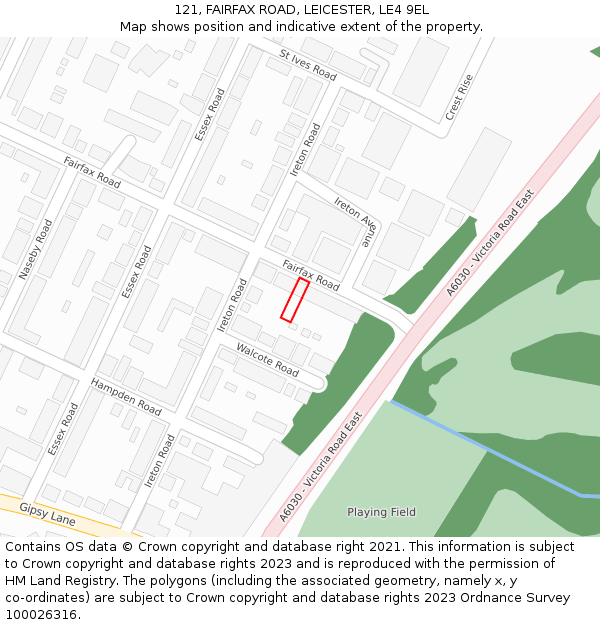 121, FAIRFAX ROAD, LEICESTER, LE4 9EL: Location map and indicative extent of plot