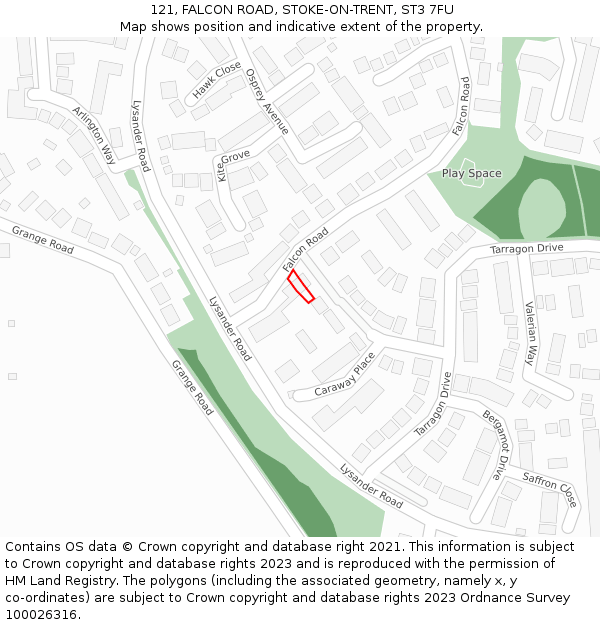 121, FALCON ROAD, STOKE-ON-TRENT, ST3 7FU: Location map and indicative extent of plot