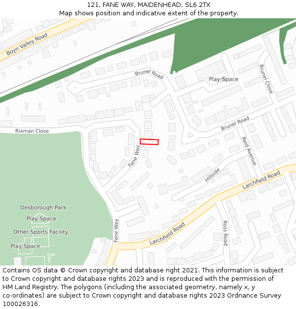 121, FANE WAY, MAIDENHEAD, SL6 2TX: Location map and indicative extent of plot