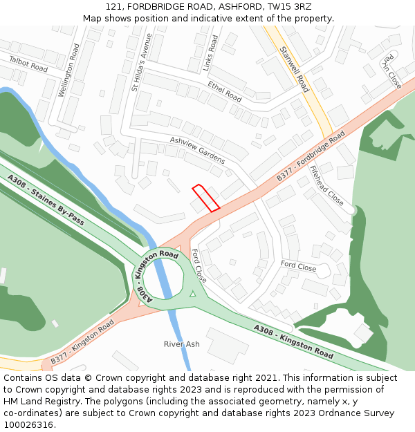 121, FORDBRIDGE ROAD, ASHFORD, TW15 3RZ: Location map and indicative extent of plot