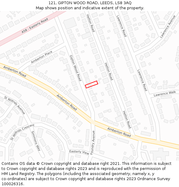 121, GIPTON WOOD ROAD, LEEDS, LS8 3AQ: Location map and indicative extent of plot