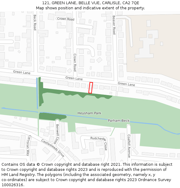 121, GREEN LANE, BELLE VUE, CARLISLE, CA2 7QE: Location map and indicative extent of plot