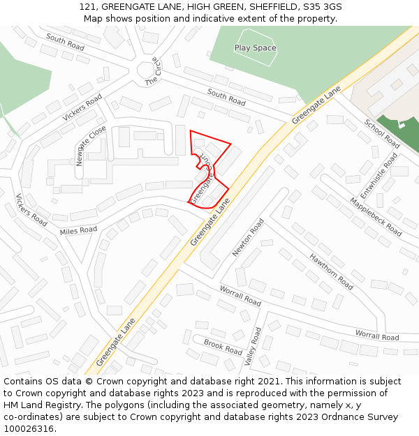 121, GREENGATE LANE, HIGH GREEN, SHEFFIELD, S35 3GS: Location map and indicative extent of plot