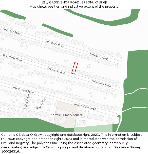 121, GROSVENOR ROAD, EPSOM, KT18 6JF: Location map and indicative extent of plot