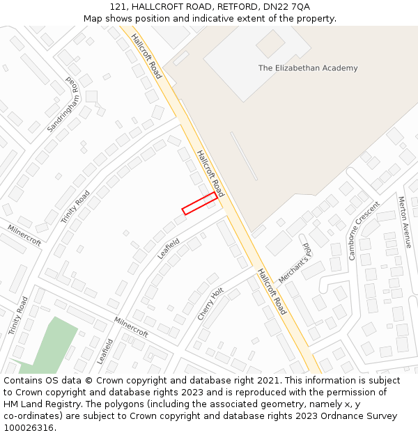 121, HALLCROFT ROAD, RETFORD, DN22 7QA: Location map and indicative extent of plot