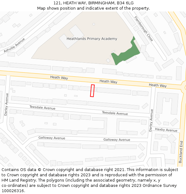 121, HEATH WAY, BIRMINGHAM, B34 6LG: Location map and indicative extent of plot