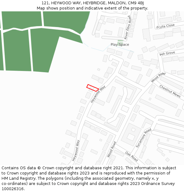 121, HEYWOOD WAY, HEYBRIDGE, MALDON, CM9 4BJ: Location map and indicative extent of plot