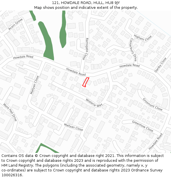 121, HOWDALE ROAD, HULL, HU8 9JY: Location map and indicative extent of plot