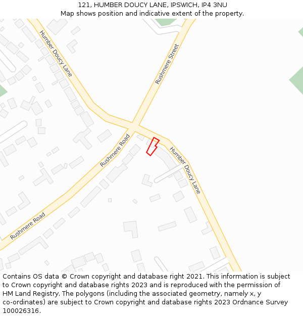 121, HUMBER DOUCY LANE, IPSWICH, IP4 3NU: Location map and indicative extent of plot