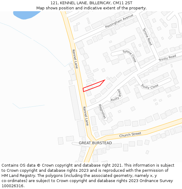 121, KENNEL LANE, BILLERICAY, CM11 2ST: Location map and indicative extent of plot