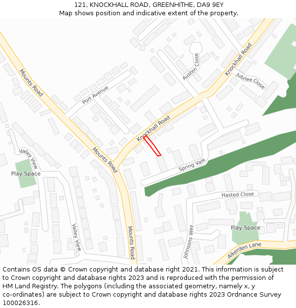 121, KNOCKHALL ROAD, GREENHITHE, DA9 9EY: Location map and indicative extent of plot