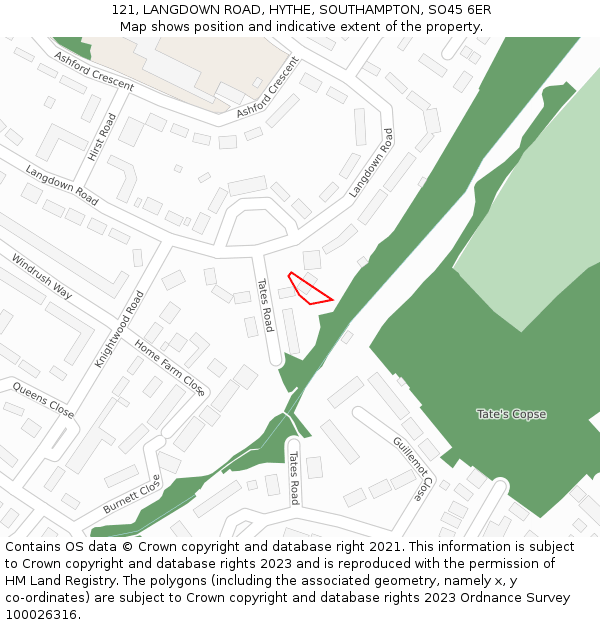 121, LANGDOWN ROAD, HYTHE, SOUTHAMPTON, SO45 6ER: Location map and indicative extent of plot