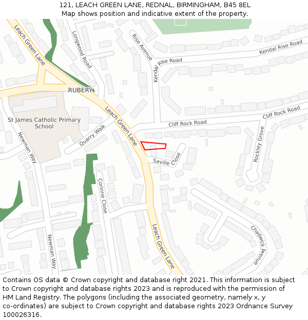 121, LEACH GREEN LANE, REDNAL, BIRMINGHAM, B45 8EL: Location map and indicative extent of plot