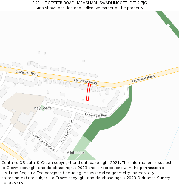 121, LEICESTER ROAD, MEASHAM, SWADLINCOTE, DE12 7JG: Location map and indicative extent of plot