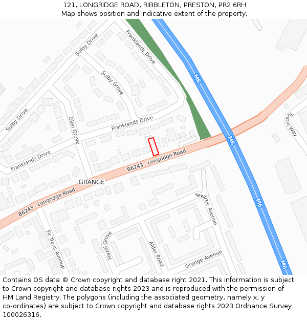 121, LONGRIDGE ROAD, RIBBLETON, PRESTON, PR2 6RH: Location map and indicative extent of plot