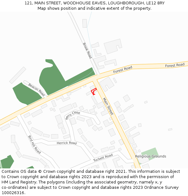 121, MAIN STREET, WOODHOUSE EAVES, LOUGHBOROUGH, LE12 8RY: Location map and indicative extent of plot