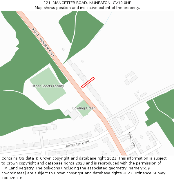 121, MANCETTER ROAD, NUNEATON, CV10 0HP: Location map and indicative extent of plot