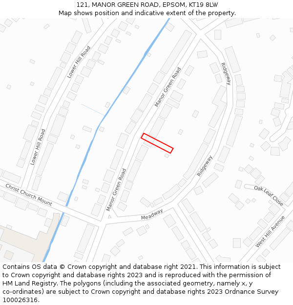 121, MANOR GREEN ROAD, EPSOM, KT19 8LW: Location map and indicative extent of plot