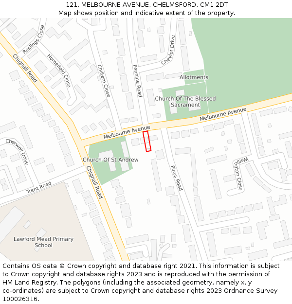 121, MELBOURNE AVENUE, CHELMSFORD, CM1 2DT: Location map and indicative extent of plot