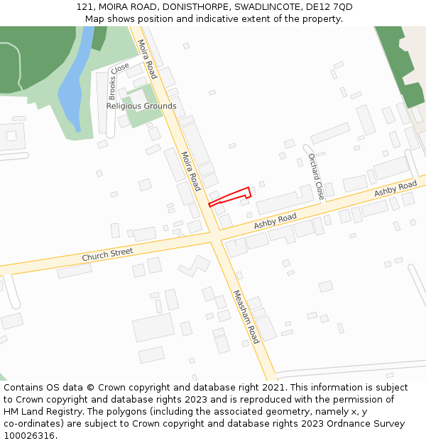 121, MOIRA ROAD, DONISTHORPE, SWADLINCOTE, DE12 7QD: Location map and indicative extent of plot