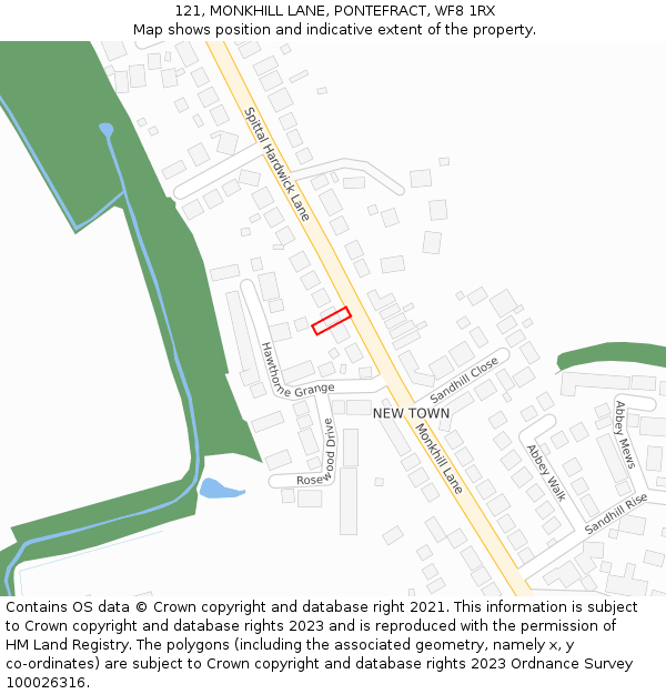 121, MONKHILL LANE, PONTEFRACT, WF8 1RX: Location map and indicative extent of plot