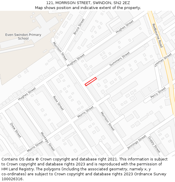 121, MORRISON STREET, SWINDON, SN2 2EZ: Location map and indicative extent of plot