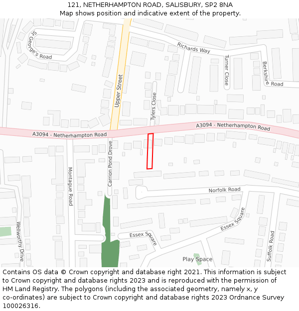 121, NETHERHAMPTON ROAD, SALISBURY, SP2 8NA: Location map and indicative extent of plot