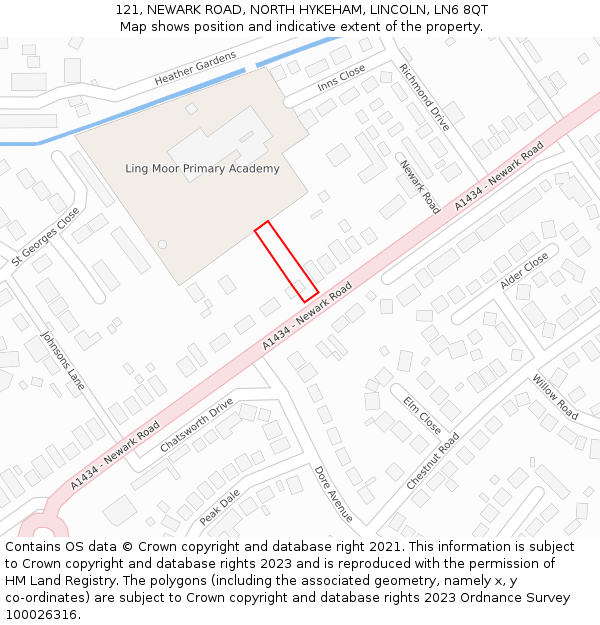 121, NEWARK ROAD, NORTH HYKEHAM, LINCOLN, LN6 8QT: Location map and indicative extent of plot