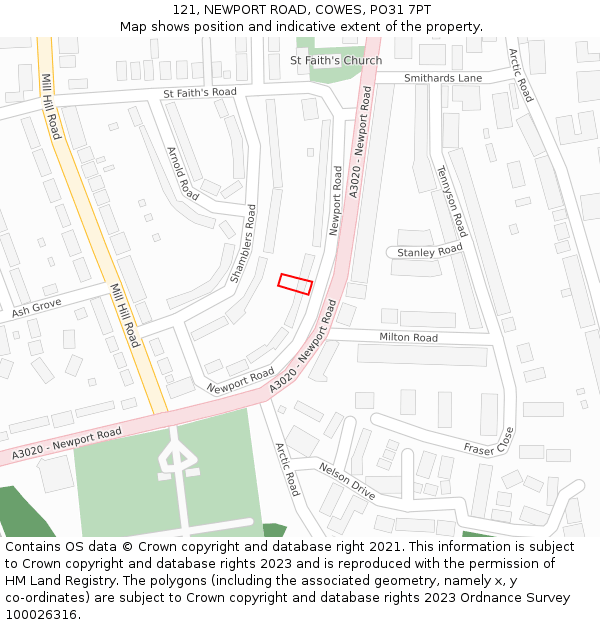 121, NEWPORT ROAD, COWES, PO31 7PT: Location map and indicative extent of plot