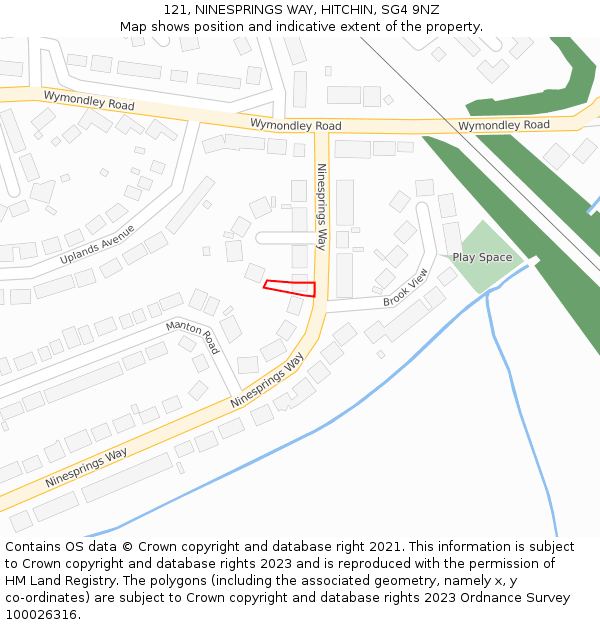 121, NINESPRINGS WAY, HITCHIN, SG4 9NZ: Location map and indicative extent of plot