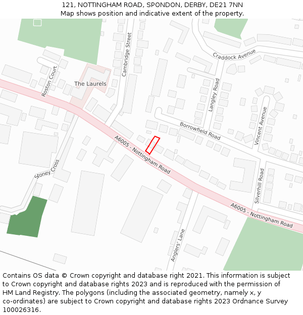 121, NOTTINGHAM ROAD, SPONDON, DERBY, DE21 7NN: Location map and indicative extent of plot