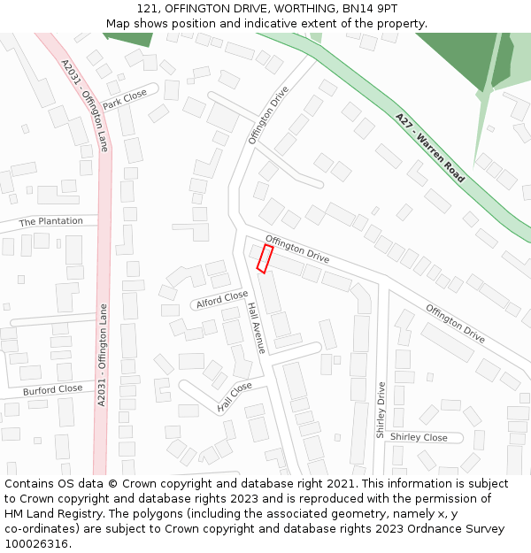 121, OFFINGTON DRIVE, WORTHING, BN14 9PT: Location map and indicative extent of plot