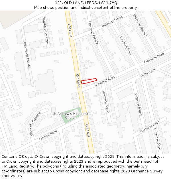 121, OLD LANE, LEEDS, LS11 7AQ: Location map and indicative extent of plot
