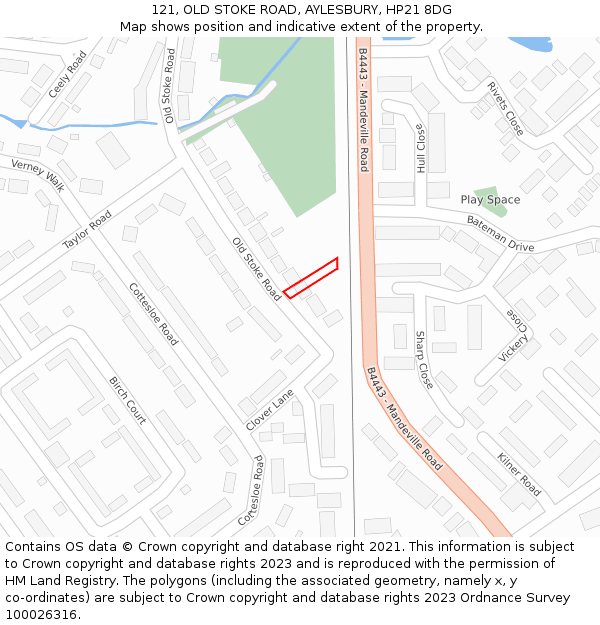 121, OLD STOKE ROAD, AYLESBURY, HP21 8DG: Location map and indicative extent of plot