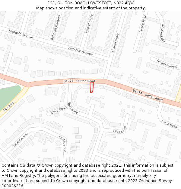 121, OULTON ROAD, LOWESTOFT, NR32 4QW: Location map and indicative extent of plot