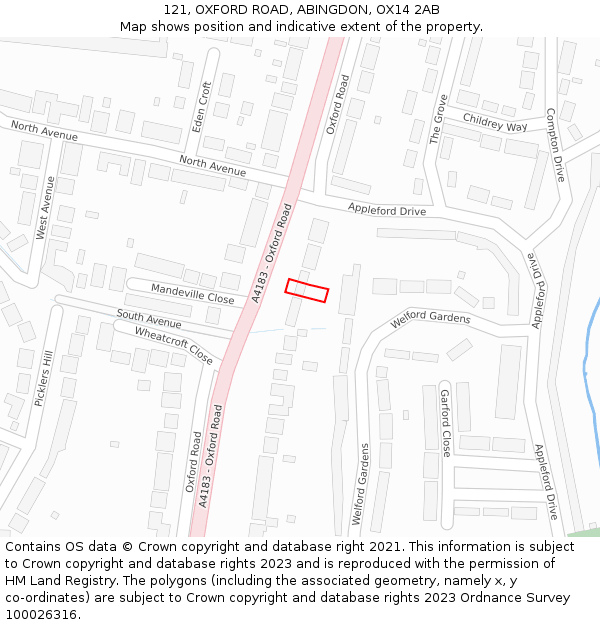 121, OXFORD ROAD, ABINGDON, OX14 2AB: Location map and indicative extent of plot