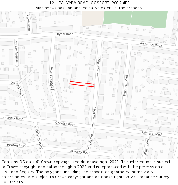 121, PALMYRA ROAD, GOSPORT, PO12 4EF: Location map and indicative extent of plot