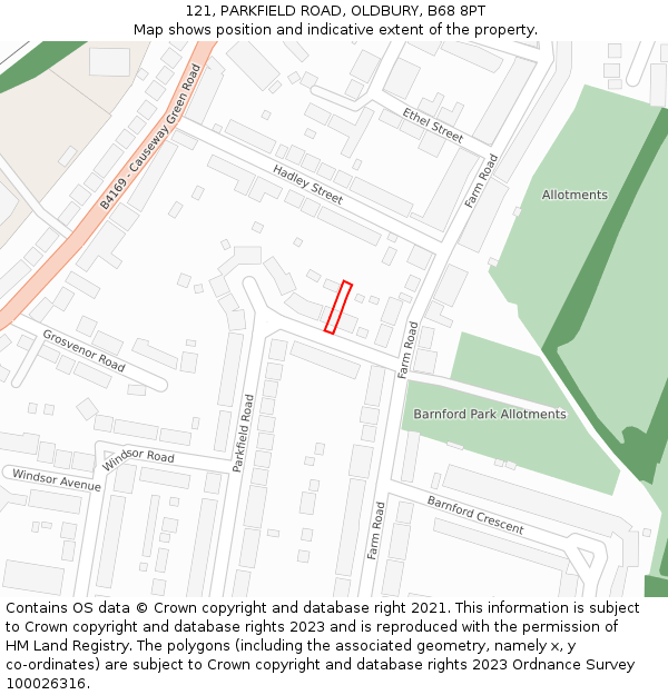 121, PARKFIELD ROAD, OLDBURY, B68 8PT: Location map and indicative extent of plot