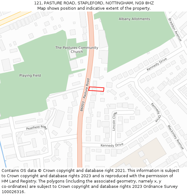 121, PASTURE ROAD, STAPLEFORD, NOTTINGHAM, NG9 8HZ: Location map and indicative extent of plot